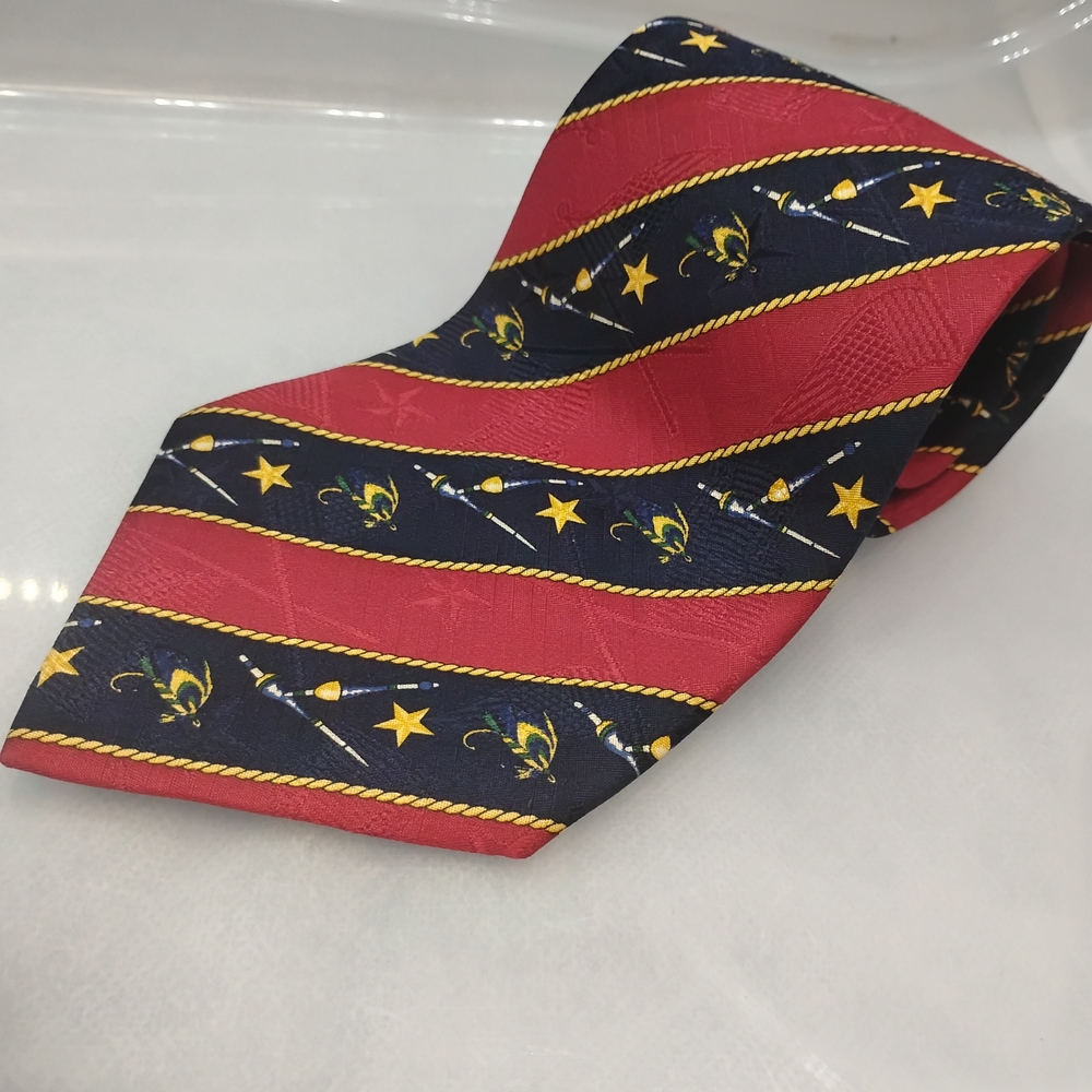 Tommy Hilfiger Red and Navy Tie with Star and Crest Design